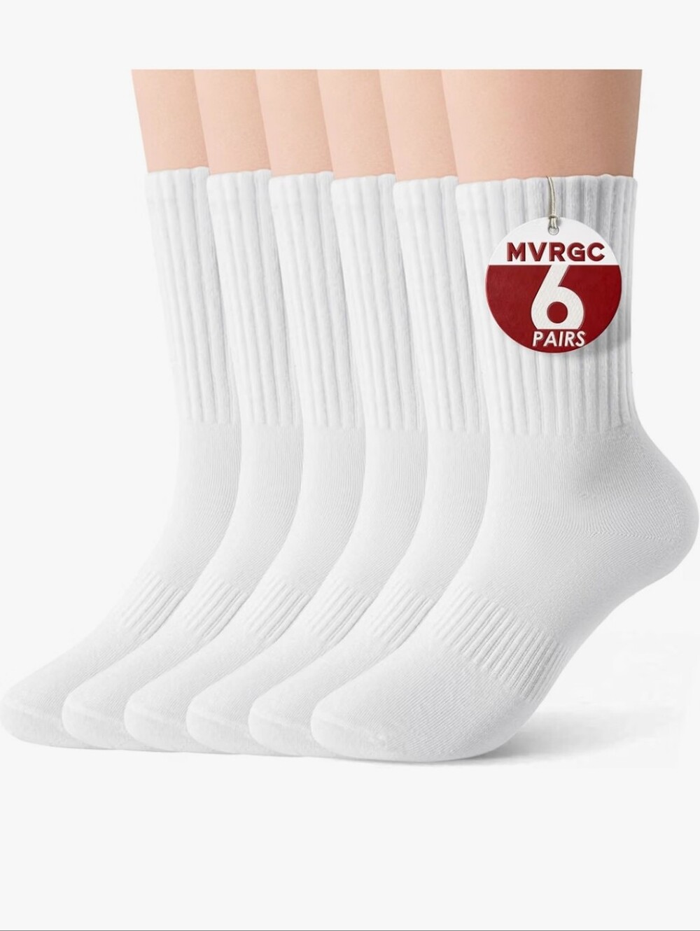 Crew Socks, 6 Pair Cotton Casual Calf Socks Breathable Soft. Size 5-10